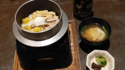 カニ釜飯と味噌汁